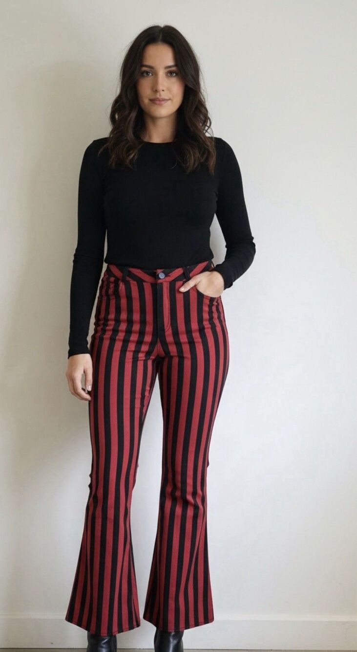 Marques' Almeida Red and Black Striped Flared Pants size 10 Maximalist Style